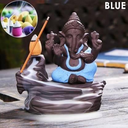 Meditation Monk Ganesha Smoke Backflow Cone Incense Holder Showpiece
